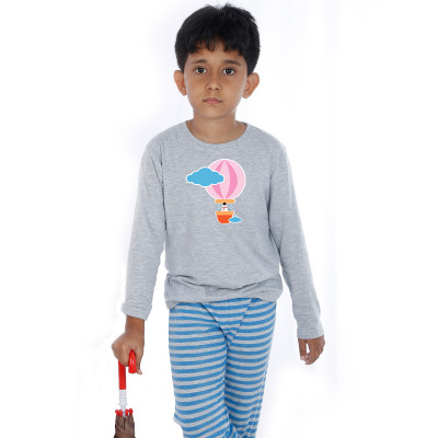 Grey Full Sleeve Boys Pyjama - Hot Air Balloon
